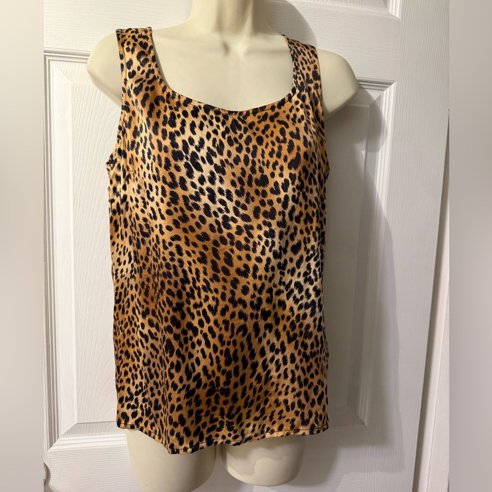 St. John Collection Leopard Print Silk Cami Tank Top sz S